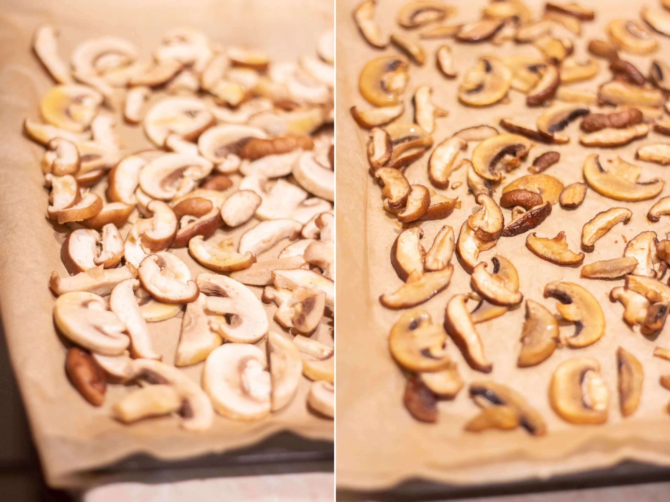 roasting mushrooms before and after