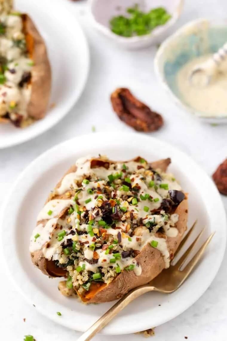 Mediterranean Quinoa Stuffed Sweet Potatoes