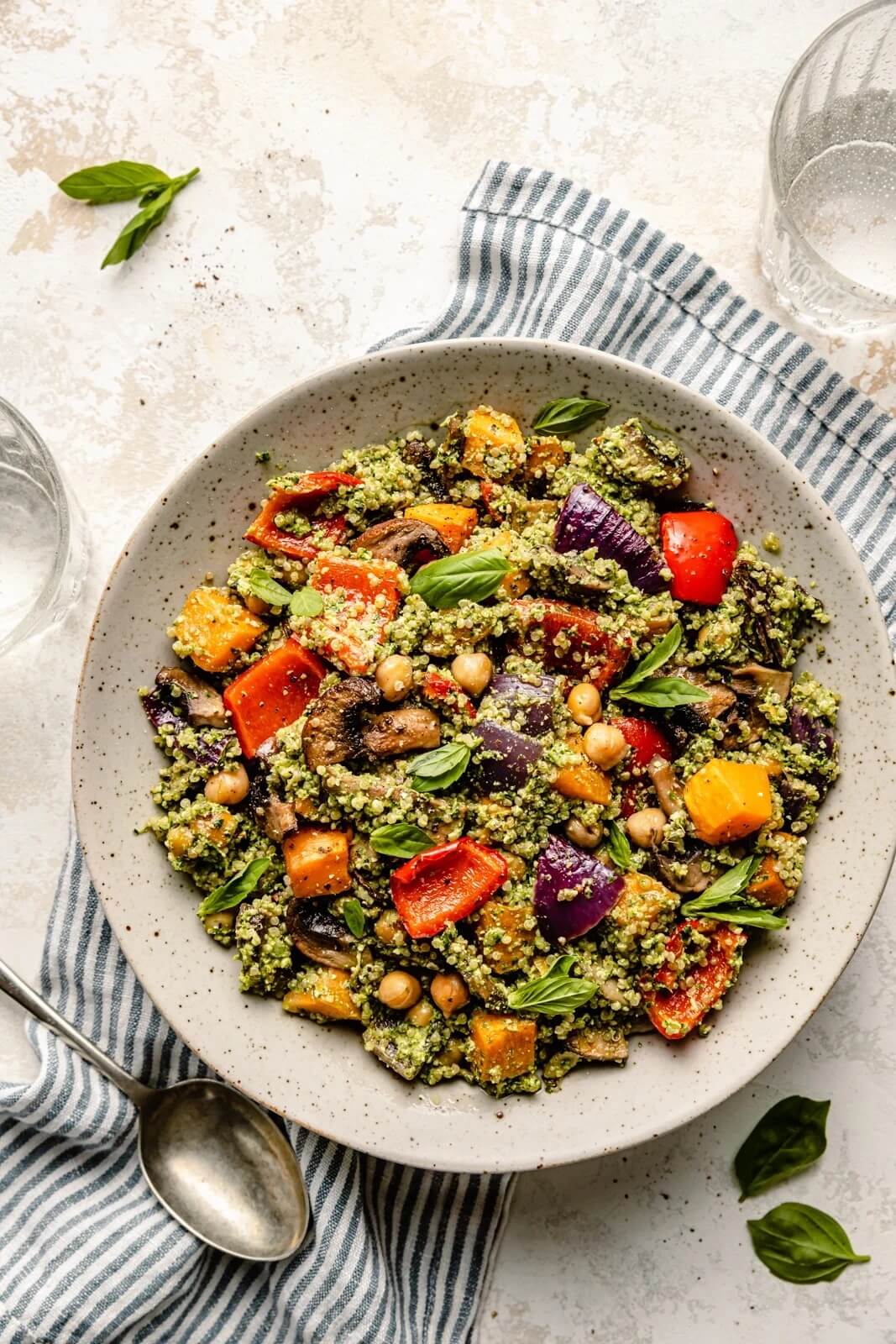 Roasted Veggie Pesto Quinoa Bowl